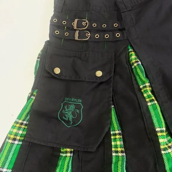 Tartan Green Plaid Pleated Hybrid Utility Kilt Sz XL - Picture 5 of 9